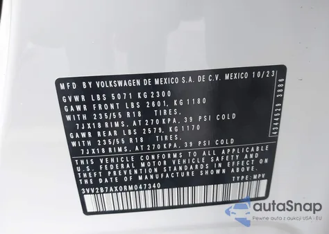 2024 Volkswagen Tiguan 2.0T Se/2.0T Wolfsburg Edition из США, поврежденный, VIN 3VV2B7AX0RM047340